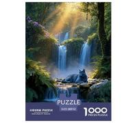 1000 Piece Russian Blue Cat Jigsaw Puzzles for Adults - Family Fun, Educational Games, Forest Waterfall Puzzle, Home Decoration Birthday Gifts 52x38cm/1000pcs