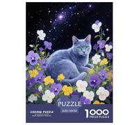 1000 Piece Russian Blue Jigsaw Puzzles for Adults Kids Challenge Toy Family-Friendly Brain Teaser Decoration Russian Blue Flowers Jigsaws Unique Gift 70x50cm/1000pcs