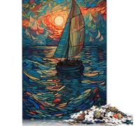 1000 Piece Sailboat at Sunset, Stained Glass Style Jigsaw Puzzle for Adult Teenagers Paper Puzzle Jigsaws for Adults Puzzles for Adults Teens 38x26cm/1000pcs