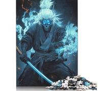 1000 Piece Samurai with Blue Flames Jigsaw Square Puzzle for Adults & Wooden Puzzles Educational Game Challenge Toy 1000pcs (75x50cm)