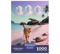 1000 Piece Savannah Cat Jigsaw Puzzle for Adults - Family Fun, Educational Toys, Cat Pink Beach Puzzle, Decoration Birthday Gifts 70x50cm/1000pcs