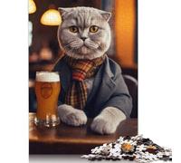 1000 Piece Scottish Fold Cat in Pub Jigsaw Puzzles for Adult Teenagers Wooden Puzzle for Adults And Teenager Puzzle for Adults And Teenager 1000pcs (75x50cm)