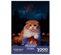 1000 Piece Scottish Fold Cat Jigsaw Puzzles for Adults - Family Fun, Educational Games, Forest Campfire Puzzle, Home Decoration Unique Gift 38x26cm/1000pcs