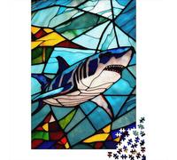 1000 Piece Shark Stained Glass Style Jigsaw Puzzles for Adult Teenagers Paper Puzzles Sustainable Puzzle for Adults | Games 1000pcs (38x26cm)
