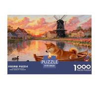 1000 Piece Shiba Inu Jigsaw Puzzle for Adults & Kids - Family Fun, Educational Games, Lakeside Windmill Puzzle, Home Decoration Gifts 38x26cm/1000pcs