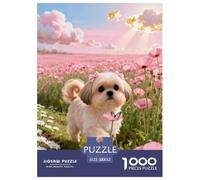 1000 Piece Shih Tzu Jigsaw Puzzle for Adults & Kids - Family-Friendly Brain Teaser, Sea of Flowers Puzzle, Home Decoration Unique Gift 52x38cm/1000pcs