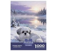 1000 Piece Shih Tzu Jigsaw Puzzle for Adults & Kids - Family-Friendly Brain Teaser, Snowy Lake Jigsaws, Decoration Unique Gift 52x38cm/1000pcs