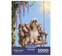 1000 Piece Shih Tzu Jigsaw Puzzle for Adults Kids - Family Fun, Family Happy Game, Pink Roses Puzzles, Decoration Unique Gift 38x26cm/1000pcs