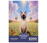 1000 Piece Siamese Cat Jigsaw Puzzle for Adults - Family Fun, Educational Games, Cat Wildflower Meadow Puzzle, Decoration Birthday Gifts 70x50cm/1000pcs