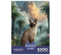 1000 Piece Siamese Cat Jigsaw Puzzle for Adults Kids - Challenging Brain Teaser, Ferns Jigsaws, Home Decoration Gifts 38x26cm/1000pcs