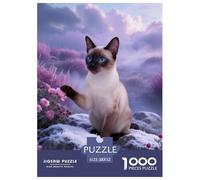 1000 Piece Siamese Cat Jigsaw Puzzle for Adults Kids - Challenging Brain Teaser, Purple Flowers Jigsaws, Decoration Unique Gift 52x38cm/1000pcs