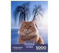 1000 Piece Siberian Forest Cat Jigsaw Puzzles for Adults - Challenging Game, Snowy Willow Tree Puzzles, Decoration Gifts 38x26cm/1000pcs
