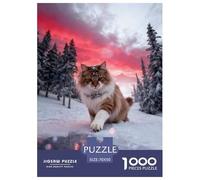1000 Piece Siberian Forest Cat Jigsaw Puzzles for Adults - Family Fun, Educational Toys, Snowy Pine Forest Puzzles, Decoration Unique Gift 70x50cm/1000pcs
