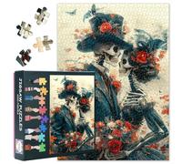 1000-Piece Skeleton Couple Jigsaw Puzzle Romance Skull Red Roses Butterflies and Floral Impossibly Challenging and Thrilling Game for Puzzle Enthusiasts 50x70 cm