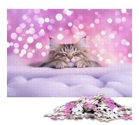 1000 Piece Sleeping Kitten with Pink Lights Square Puzzle for Adults, Wooden Puzzles Puzzle Hands-on Game 1000pcs (75x50cm)