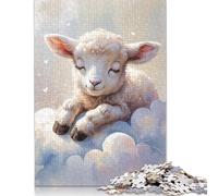 1000 Piece Sleeping Lamb on Clouds Watercolor Square Puzzle for Adults, Paper Puzzles Puzzle Hands-on Game 38x26cm/1000pcs