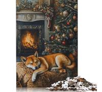 1000 Piece Sleeping Shiba Inu Christmas Fireplace Shiba Inu Christmas Art Jigsaw Puzzle for Adult Teenagers Wooden Puzzle for Adults And Teenager for Adults& Teenagers Age 12 Years Up 300pcs (40x28cm)