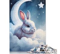 1000 Piece Sleepy White Rabbit on Clouds Watercolor Puzzles For Adults Paper Puzzles Brain Teaser Puzzles For Children 38x26cm/1000pcs