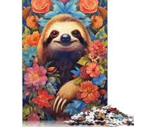 1000 Piece Sloth Flower Portrait Jigsaw Wooden Puzzle Adult Jigsaw Puzzle Jigsaw Puzzles for Adult 1000pcs (75x50cm)