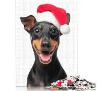 1000 Piece Smiling Miniature Pinscher Dog with Santa Hat Puzzle Wooden Puzzle for Adults And Teenager Home Educational Games DIY Toys 1000pcs (75x50cm)