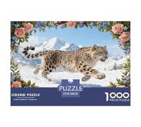 1000 Piece Snow Leopard Jigsaw Puzzle for Adults Kids - Challenging & Brainteasing, Snowy Mountain Flowers Puzzles, Decoration Gifts 38x26cm/1000pcs
