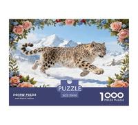 1000 Piece Snow Leopard Jigsaw Puzzle for Adults Kids - Challenging & Brainteasing, Snowy Mountain Flowers Puzzles, Decoration Gifts 70x50cm/1000pcs