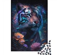 1000 Piece Space Tiger Flowers Jigsaw Puzzle for Adult Teenagers Paper Puzzle Christmas Eve Gifts 1000pcs (38x26cm)