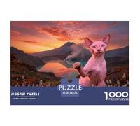 1000 Piece Sphynx Cat Jigsaw Puzzle for Adults - Challenging Brain Teaser, Lake Wildflowers Puzzles, Decoration Birthday Gifts 38x26cm/1000pcs