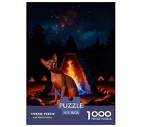 1000 Piece Sphynx Cat Jigsaw Puzzle for Adults & Kids - Challenging & Brainteasing, Nebula Campfire Puzzles, Decoration Birthday Gifts 38x26cm/1000pcs