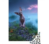 1000 Piece Sphynx Cat Jigsaw Puzzle for Adults Kids - Cooperative Play & Educational Activity, Misty Grass Puzzles, Decoration Gifts 38x26cm/1000pcs