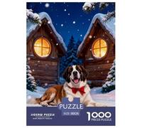 1000 Piece St. Bernard Jigsaw Puzzle for Adults & Kids - Challenging & Brainteasing, Snowy Cabin Puzzles, Decoration Birthday Gifts 38x26cm/1000pcs