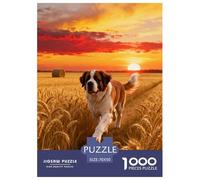 1000 Piece St. Bernard Jigsaw Puzzle for Adults & Kids - Family Fun, Family Happy Game, Sunset Wheat Field Puzzle, Home Decoration Unique Gift 70x50cm/1000pcs