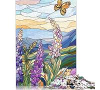 1000 Piece Stained Glass Butterfly & Flowers Square Puzzle for Adults, Wooden Puzzles Puzzle Hands-on Game 1000pcs (75x50cm)