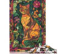 1000 Piece Stained Glass Cat Adult Jigsaw Puzzle Puzzles for Adults Learning Educational Puzzle 1000pcs (75x50cm)