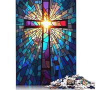 1000 Piece Stained Glass Cross Jigsaw Puzzles for Adults Puzzle Adult Jigsaw Puzzle Home Decoration Puzzle Toys 1000pcs (38x26cm)