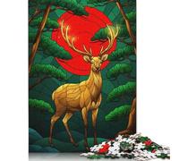 1000 Piece Stained Glass Deer in Forest Jigsaw Puzzle for Adult Teenagers Paper Puzzle Christmas Eve Gifts 38x26cm/1000pcs