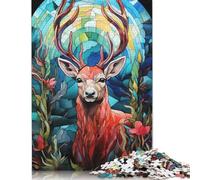 1000 Piece Stained Glass Deer Portrait Puzzles For Adults Paper Puzzles Brain Teaser Puzzles For Children 38x26cm/1000pcs