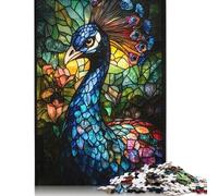 1000 Piece Stained Glass Peacock Creative Square Jigsaw Puzzles for Adults & Wooden Puzzles Stress Relief Puzzle Games And Unique 1000pcs (75x50cm)