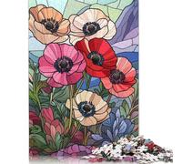 1000 Piece Stained Glass Poppies Creative Square Jigsaw Puzzles for Adults & Paper Puzzles Educational Toys 38x26cm/1000pcs