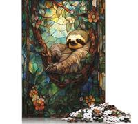 1000 Piece Stained Glass Sloth Square Puzzles for Adults, Wooden Puzzles Toy Wall Decor 1000pcs (75x50cm)