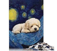 1000 Piece Starry Night Dog Sleepy Square Puzzles for Adults, Wooden Puzzles Family Entertainment Toys 1000pcs (75x50cm)