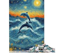 1000 Piece Starry Night Dolphins Jigsaw Puzzles for Adult Teenagers Paper Puzzles For Family Fun & Game Night 38x26cm/1000pcs