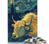1000 Piece Starry Night Highland Cow Jigsaw Puzzles for Adult Teenagers Puzzle Jigsaws for Adults Jigsaw Puzzles for Adults 38x26cm/1000pcs
