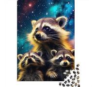 1000 Piece Starry Raccoon Jigsaw Puzzle for Adult Teenagers Wood Jigsaw Puzzles Educational Game Challenge Toy Birthday Gifts 1000pcs (75x50cm)