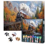 1000 Piece Steam Train Jigsaw Puzzle for Adults Mountain Landscape with Fall Foliage Autumn Scenic Puzzle Vintage Railroad and Rushing River Nature Therapy Puzzle 27.5x19.7 Inch
