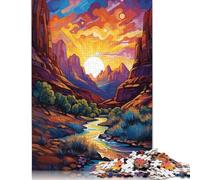 1000 Piece Summer Evening in Zion Square Jigsaw Puzzles for Adults, Wooden Puzzles Learning Educational Toy 1000pcs (75x50cm)