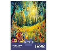 1000 Piece Sunlit Picnic Jigsaw Puzzles Great Gift Home Decoration Delicious Food Amidst The Flowers Puzzle Challenging Games for Adults Kids Family 38x26cm/1000pcs