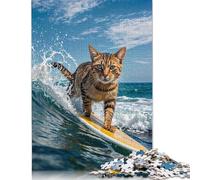 1000 Piece Surfing Cat Funny Square Puzzle for Adults Paper Puzzles Educational Puzzle Family Game 38x26cm/1000pcs
