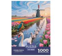 1000 Piece Swan Jigsaw Puzzle for Adults Kids - Family Fun, Educational Toys, Sea of Flowers Puzzle, Home Decoration Gifts 38x26cm/1000pcs
