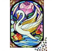 1000 Piece Swan Stained Glass Style Jigsaw Puzzles for Adult Teenagers Paper Puzzles Sustainable Puzzle for Adults | Games 1000pcs (38x26cm)